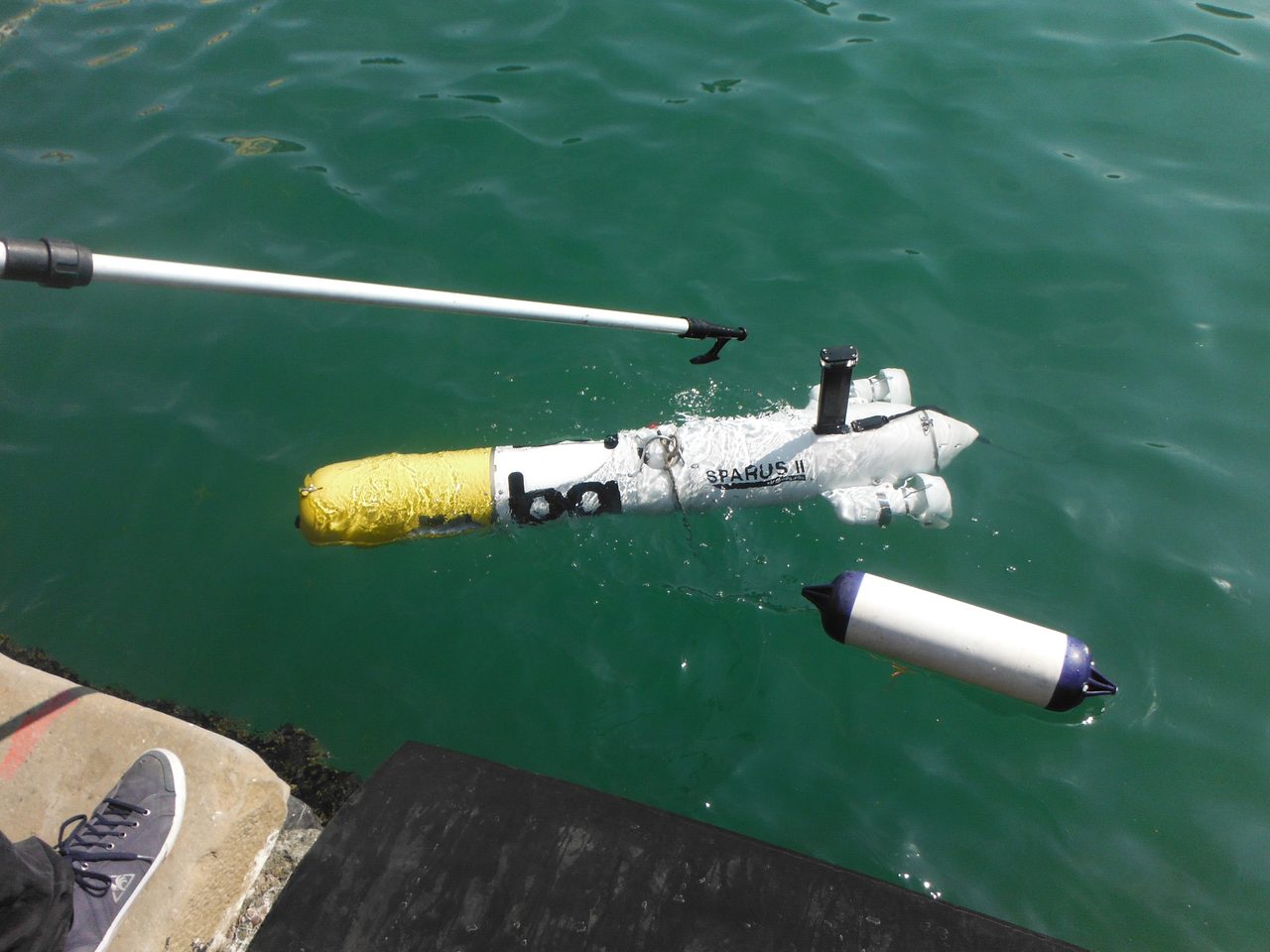 Retrieving SPARUS II from the water during EURATHLON 2015 field testing.